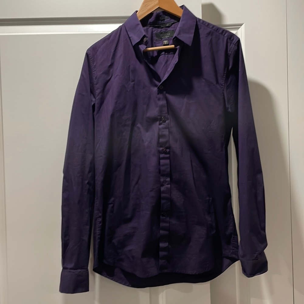 Beautiful dark purple Guess dress shirt, slim fit.